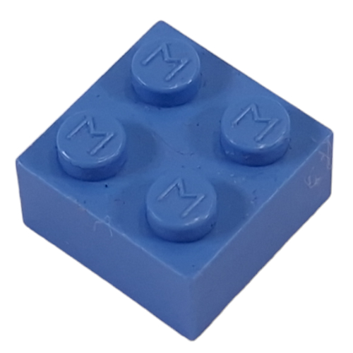 Lego Modulex Brick 2 x 2 with M on Studs / Modulex Medium Blue