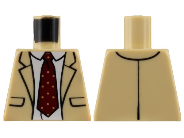Lego Torso Suit Jacket, White Shirt, Dark Red Tie with Squares Pattern / Tan