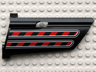 Lego Technic, Panel Fairing #20 Large Long, Small Hole, Side A with Red / Black Diagonal Stripes Pattern (Sticker) - Set 8285 / Black