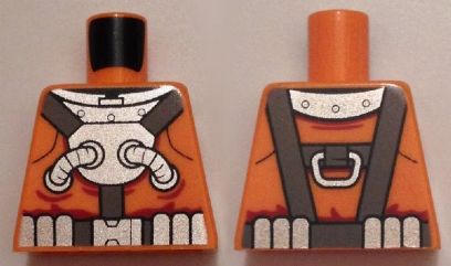 Lego Torso Diving Suit Silver Chest Plate and Hoses over Dark Bluish Gray Harness, Silver Diving Weights Pattern / Orange