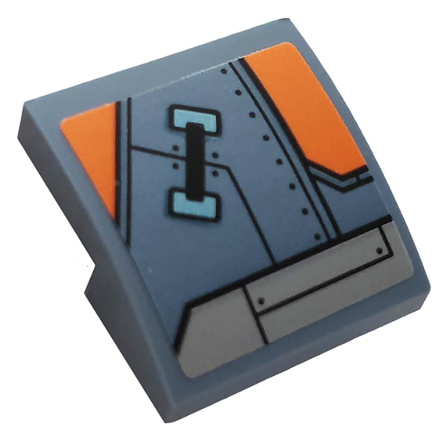 Lego Slope, Curved 2 x 2 x 2/3 with Orange and Light Bluish Gray Hull Plates Pattern Model Right Side (Sticker) - Set 76102