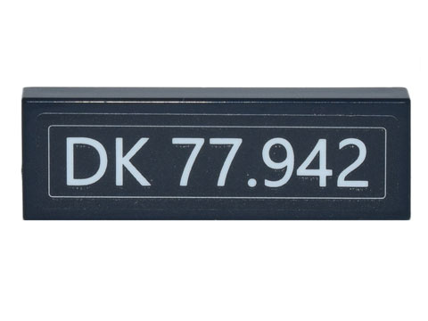 Lego Tile 1 x 3 with License Plate White 'DK 77.942' Pattern (Sticker) - Set 77942 / Black