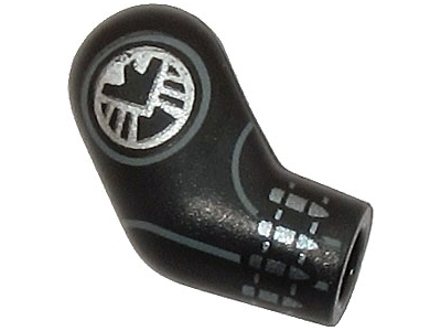 Lego Arm, Right with Silver SHIELD Logo, Cuff and Dark Bluish Gray Circle Pattern / Black