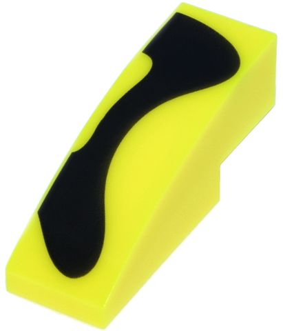 Lego Slope, Curved 3 x 1 with Black Squiggly Line Pattern / Vibrant Yellow