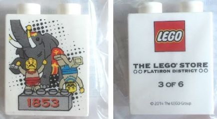 Lego Duplo, Brick 1 x 2 x 2 with The LEGO Store Flatiron District 1853 3 of 6 Pattern / White