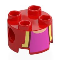 Lego Brick Round 2 x 2, Pin Holes with Gold Lapels and Magenta Undershirt Print