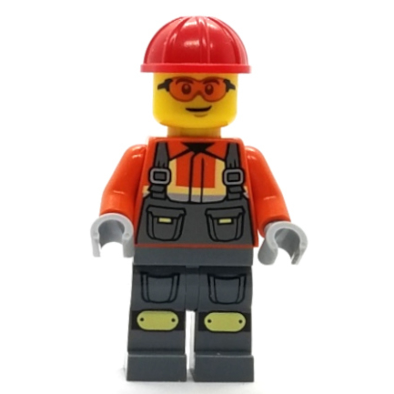 Lego Construction Worker, Dark Orange Shirt, Dark Bluish Gray Legs, Red Hard Hat
