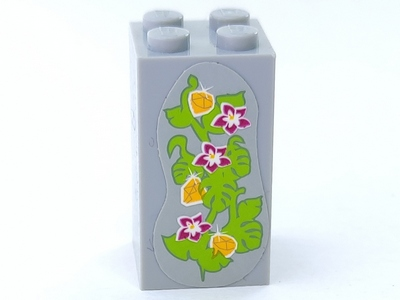 Lego Brick 2 x 2 x 3 with 3 Magenta Flowers, 3 Yellow Gems and Leaves on Light Bluish Gray Background Pattern (Sticker) - Set 41033 / Light Bluish Gray