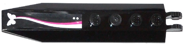 Lego Hinge Plate 1 x 8 with Angled Side Extensions with Butterfly, Ribbon and 2 White Dots Pattern (Sticker) - Set 41036 / Black