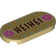 Lego Tile Round 2 x 4 with Dark Red 'HEIHEI', Pink Flowers, Dark Turquoise Dots, Mountains Print / Tan