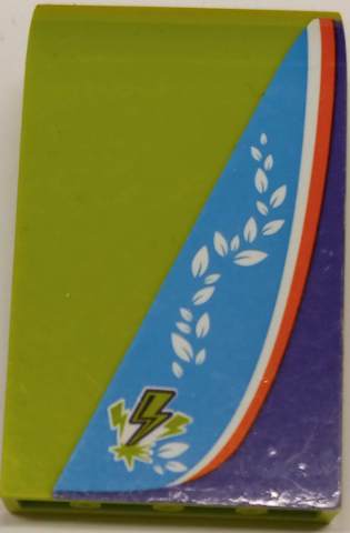 Lego Panel 3 x 4 x 6 Curved Top with Lime Lightning Bolts, Leaves, Orange and White Stripes on Dark Azure and Dark Purple Background Pattern Model Left Side (Sticker) – Set 41371