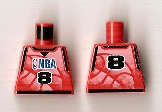Lego Torso Basketball Jersey Tank Top with Black Trim, NBA Logo, and Black Number  8 Pattern