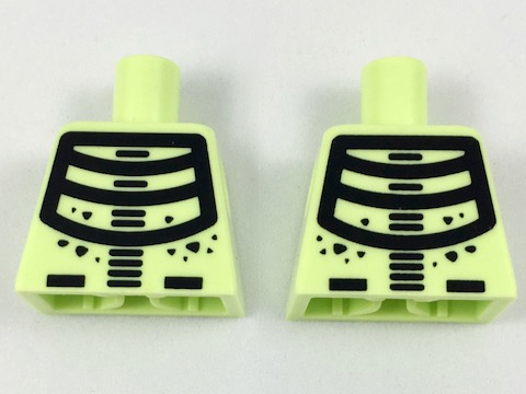 Lego Torso Black Minifigure Skeleton Pattern / Yellowish Green