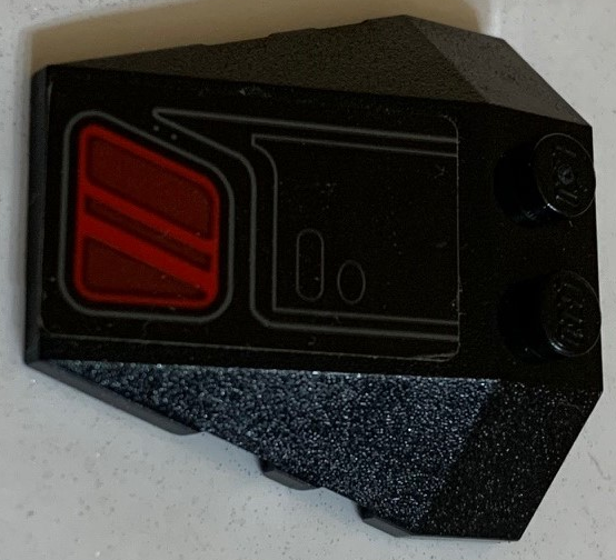 Lego Wedge 4 x 4 Triple with Stud Notches with SW Kylo Ren's Tie Fighter Side Window, Dark Red with Red Stripes Pattern Model Left Side (Sticker) - Set 75179 / Black