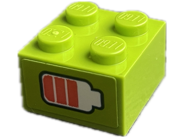 Lego Brick 2 x 2 with Coral and White Battery Charge Indicator Pattern (Sticker) - Set 41712
