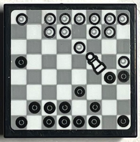 Lego Tile, Modified 2 x 2 Inverted with Chess Board and Knocked over Chess Piece Pattern (Sticker) - Set 76399 / Black