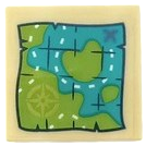 Lego Tile 2 x 2 with Lime and Dark Turquoise Map with Compass and 'X' Pattern (Sticker) - Set 41410 / Tan