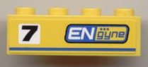 Lego Brick 1 x 4 with Black '7' and 'ENgyne' Pattern Model Right side (Sticker) - Set 8124 / Yellow