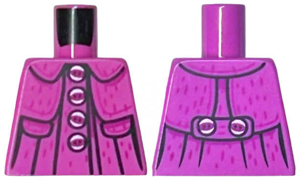 Lego Torso Jacket with 4 Silver Buttons, Pockets, Magenta Highlights Pattern / Dark Pink