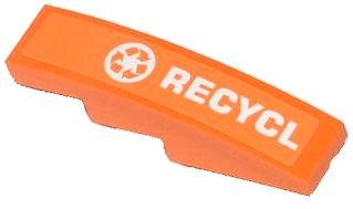 Lego Slope, Curved 4 x 1 with Recycling Arrows and 'RECYCL' Pattern (Sticker) - Set 70808 / Orange