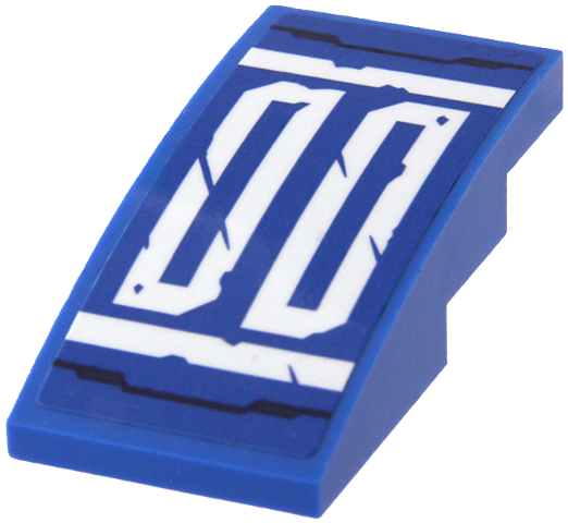 Lego Slope, Curved 4 x 2 with White Rectangles and Stripes and Dark Blue Armor Outline Pattern (Sticker) - Set 71785
