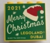 Lego Brick 2 x 4 x 3 with LEGOLAND Dubai 2021 Merry Christmas Pattern / Yellow