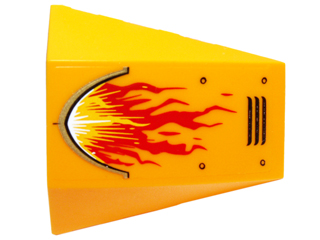 Lego Wedge 4 x 4 Triple Curved No Studs with Red and Yellow Flame, Vents and Rivets Pattern Model Right Side (Sticker) - Set 70144