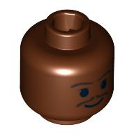 Lego Minifig Head Lando Calrissian, Moustache Thin, Standard Grin, Eyebrows, Small Eyelashes Print / Reddish Brown