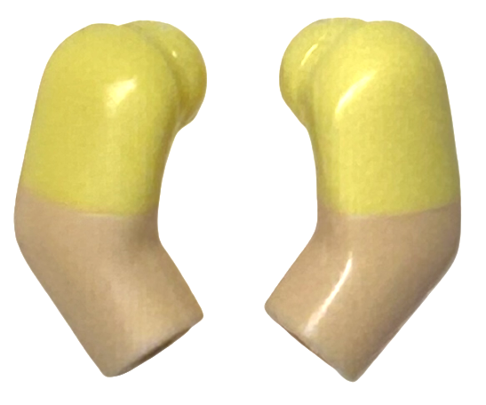 Lego Arm, (Matching Left and Right) Pair with Molded Bright Light Yellow Short Sleeves  Pattern / Light Nougat