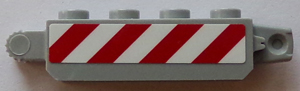 Lego Hinge Brick 1 x 4 Locking with Red and White Danger Stripes (4 Stripes) Pattern on Both Sides (Stickers) - Set 60073 / Light Bluish Gray