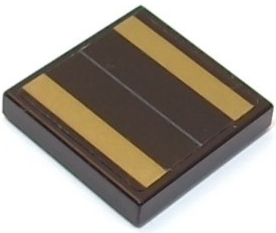 Lego Tile 2 x 2 with Gold Stripes and Light Bluish Gray Line Pattern (Sticker) - Set 76211 / Black
