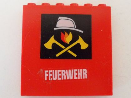 Lego Brick 1 x 6 x 5 with Fire Logo and White 'FEUERWEHR' Pattern (Stickers) - Set 7240
