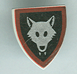 Lego Shield Triangular with Wolfpack, Border Red Over Black (gives Brown Border effect) Print