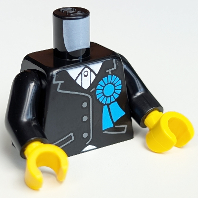 Lego Torso Jacket, White Shirt, Dark Azure Award Ribbon Print, Black Arms, Yellow Hands / Black