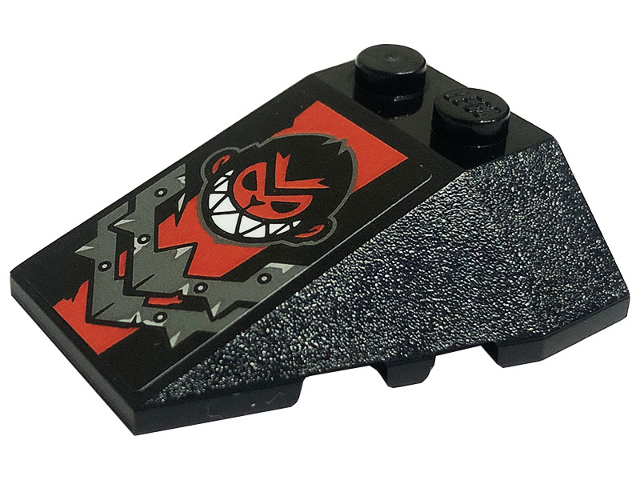 Lego Wedge 4 x 4 Triple with Stud Notches with Dark Bluish Gray Metal Plates, Rivets, Red Stripe and Monkey Head Pattern (Sticker) - Set 80033