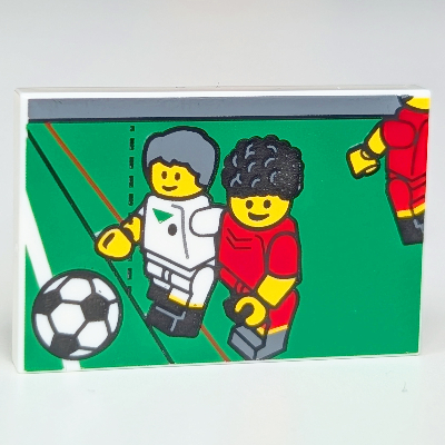 Lego Tile 2 x 3 with Soccer Players Print / White