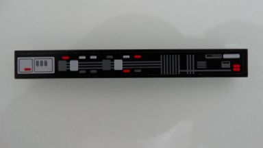 Lego Tile 1 x 8 with Dark Gray, Light Gray and Red Lights and Dark Gray Lines Pattern (Sticker) - Set 9500