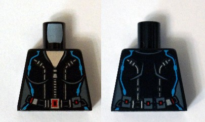 Lego Torso Female Silver Zippered Suit with Belt, Red Buckle and Dark Azure Lines Pattern (Black Widow) / Black