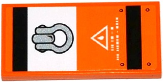 Lego Tile 2 x 4 with Black and White Stripes, Silver Hook and White Writing Pattern (Sticker) - Set 70224