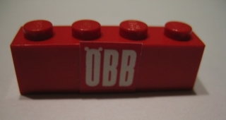 Lego Brick 1 x 4 with 'ÖBB' (OBB) Pattern (Sticker) - Set 164