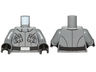 Lego Torso SW First Order Officer Male Uniform Shirt with Collar, Silver Code Cylinders, Black Belt with Wide Buckle Pattern / Dark Bluish Gray Arms / Black Hands