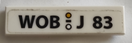 Lego Tile 1 x 4 with 'WOB - J 83' Pattern (Sticker) - Set 10252 / White