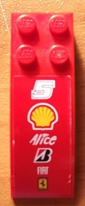 Lego Slope, Curved 6 x 2 with Number 5, Shell, Alice, Bridgestone, Fiat, and Ferrari Logos Pattern (Sticker) - Set 8144-2