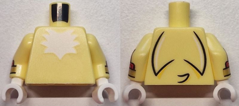 Lego Torso with White Chest Fur and Black Tail on Back Pattern / Bright Light Yellow Arms with Red Cuffs and Gold Bracelets Pattern / White Hands