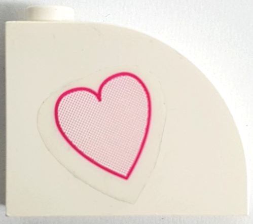 Lego Slope, Curved 3 x 1 x 2 with Hollow Stud with Dark Pink Heart Pattern Side B (Sticker) - Set 7578 / White