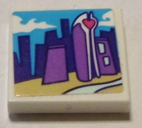 Lego Tile 2 x 2 with City Skyline with Buildings Pattern (Sticker) - Set 41336 / White