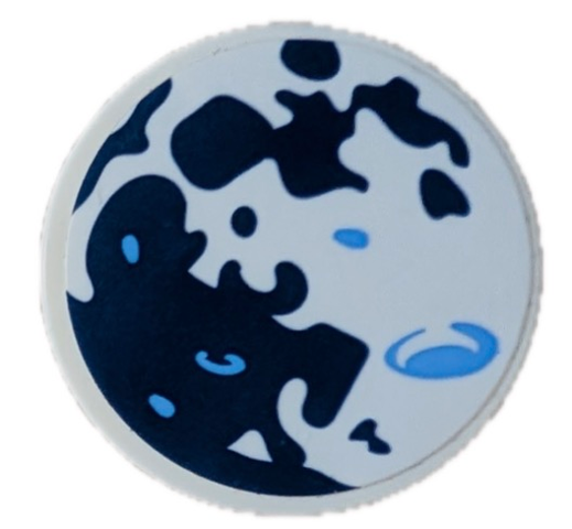 Lego Tile, Round 3 x 3 with Dark Blue and Bright Light Blue Planet Pattern (Sticker) - Set 42603 / White