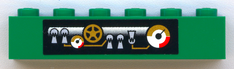 Lego Brick 1 x 6 with Gauges and Pipes Pattern (Sticker) - My Own Train Sets / Green