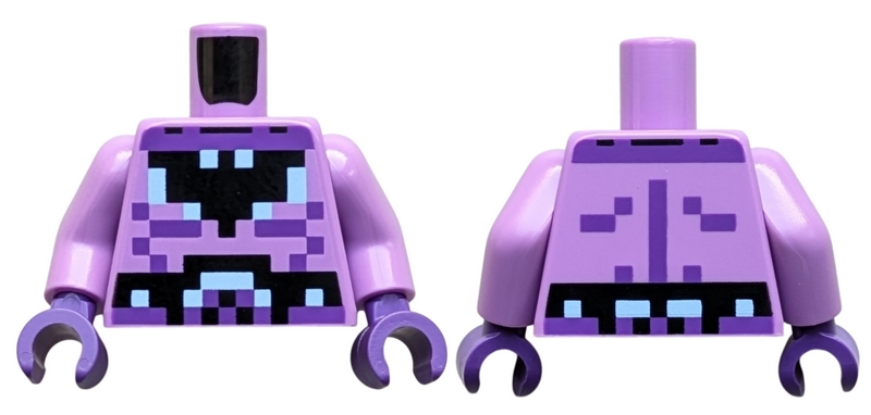 Lego Torso Pixelated Batman Suit with Black and Bright Light Blue Bat and Belt, Dark Purple Muscles Outline Pattern / Medium Lavender Arms / Dark Purple Hands