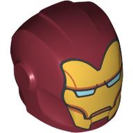 Lego Helmet with Armor Plates and Ear Protectors with Gold Mask with Bright Light Blue Eye Slits Print (Iron Man) / Dark Red